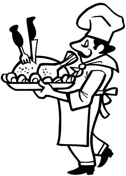 Chef carrying a platter with a roasted turkey vinyl sticker. Customize on line. Restaurants Bars Hotels 079-0531